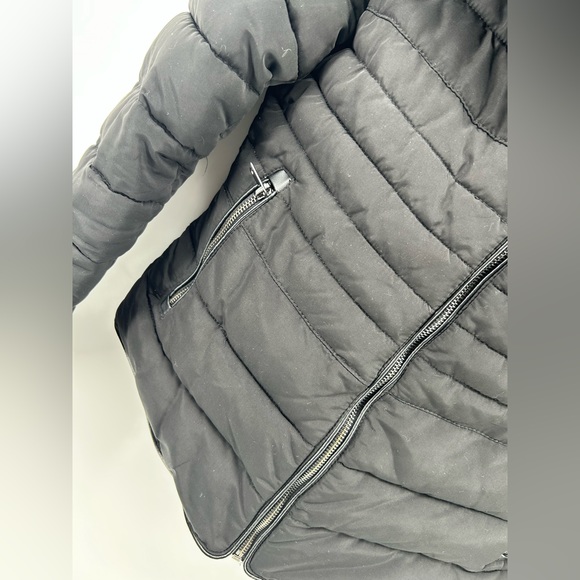 ZARA WOMEN BLACK WARM QUILTED PARKA JACKET Removable Fur Hidden Hood Small - Picture 3 of 16